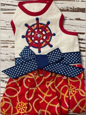 Nautical Red & White Sailor Pet Dress with Blue Bow
Medium